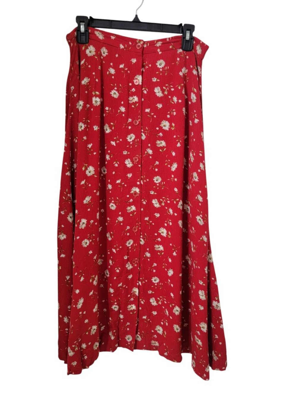 Norton McNaughton Size 14 Red Floral Button-Front Midi Skirt, Vintage